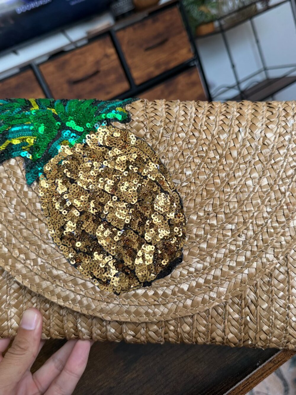 NWT Betsey Johnson Straw Sequin Pineapple Envelope Clutch Bag BJ80925N
